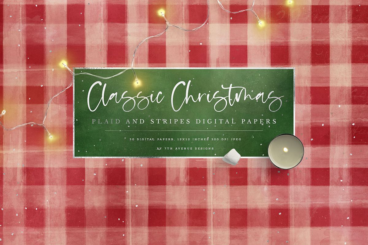 Classic Christmas Plaids and Stripes Digital Papers example image 1