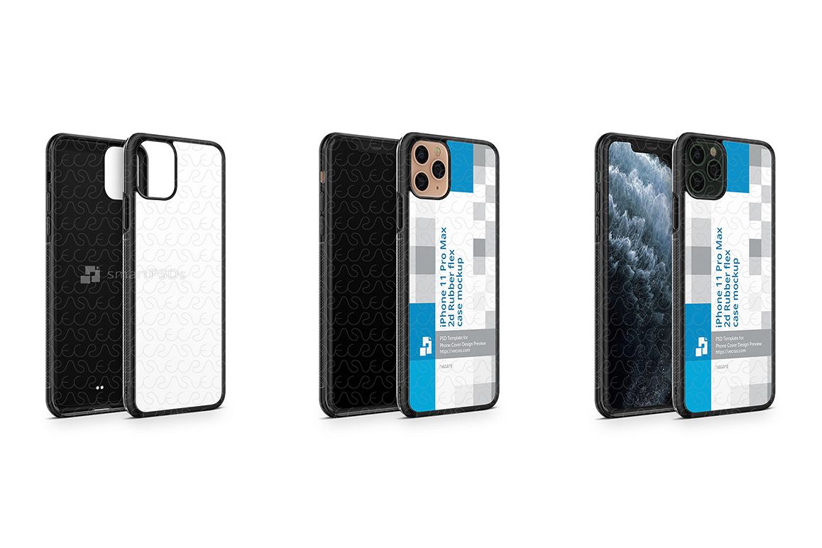 iPhone 11 Pro Max 2019 2d Rubber Flex Case Mockup Angled example image 1