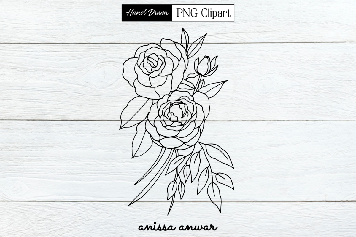 Flowers Bouquet Line Art, Png Clipart, Sublimation Printable example image 1