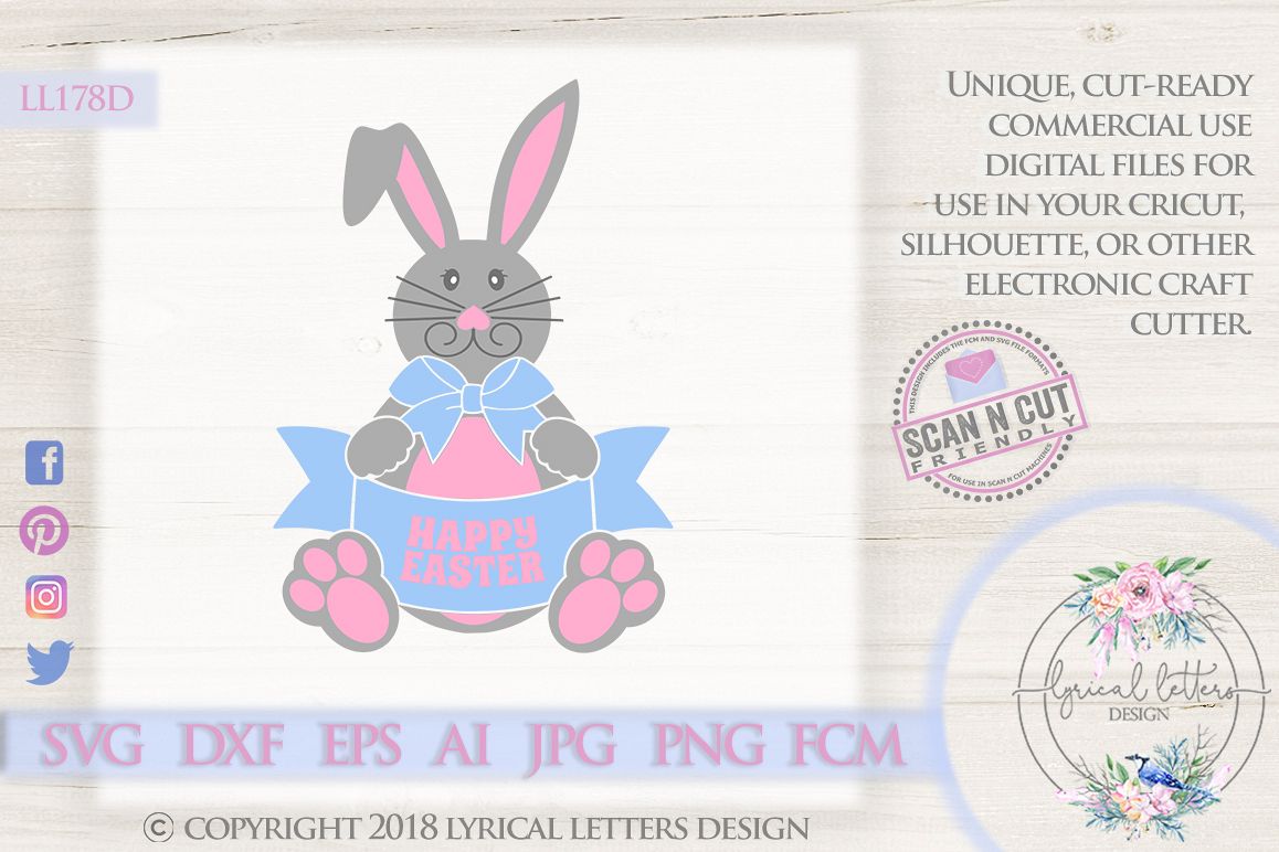 Happy Easter Bunny SVG DXF Cut File LL178D example image 1