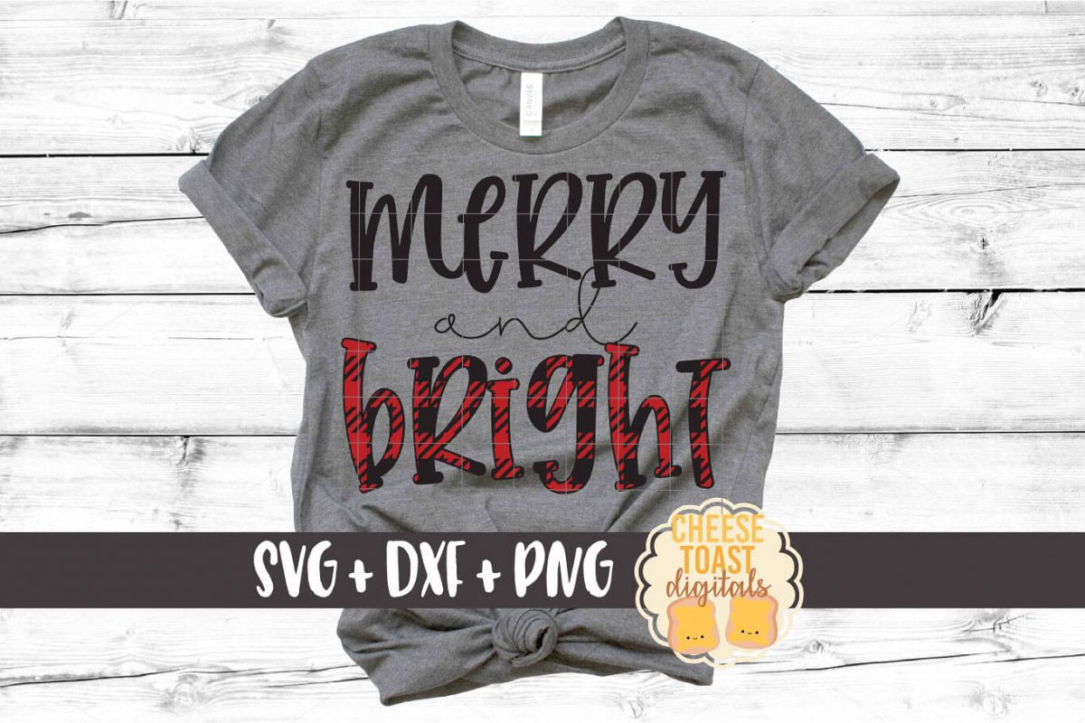 Merry and Bright - Christmas SVG PNG DXF Cut Files example image 1