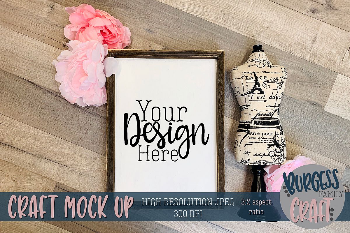 Paris inspired wood sign pink Craft mock up |High Res JPEG example image 1