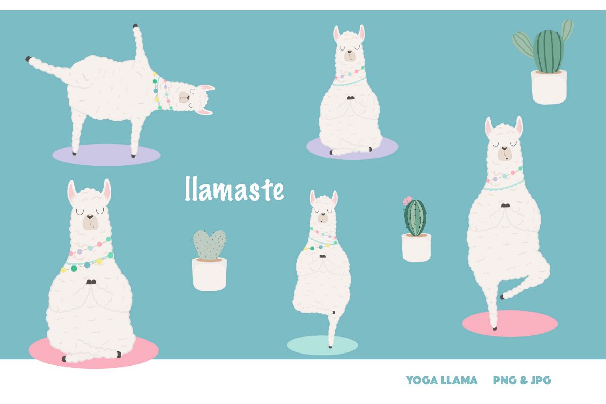 Llamaste! Yoga llama clipart set - 300 dpi, png, jpg example image 1
