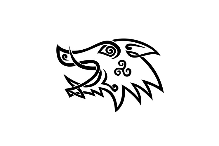 Boar Head Celtic Knot Black and White Stencil example image 1