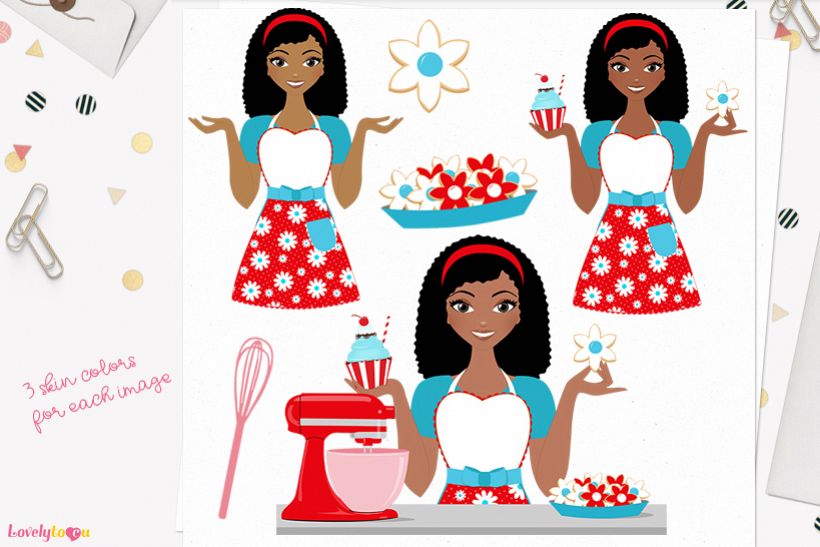 Woman baking character clip art L174 Nelly example image 1