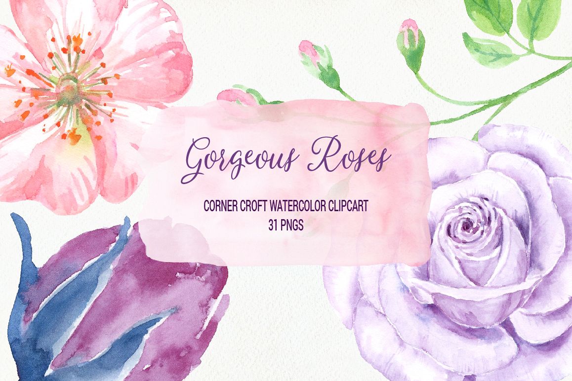 Watercolor Clip Art Gorgeous Roses example image 1