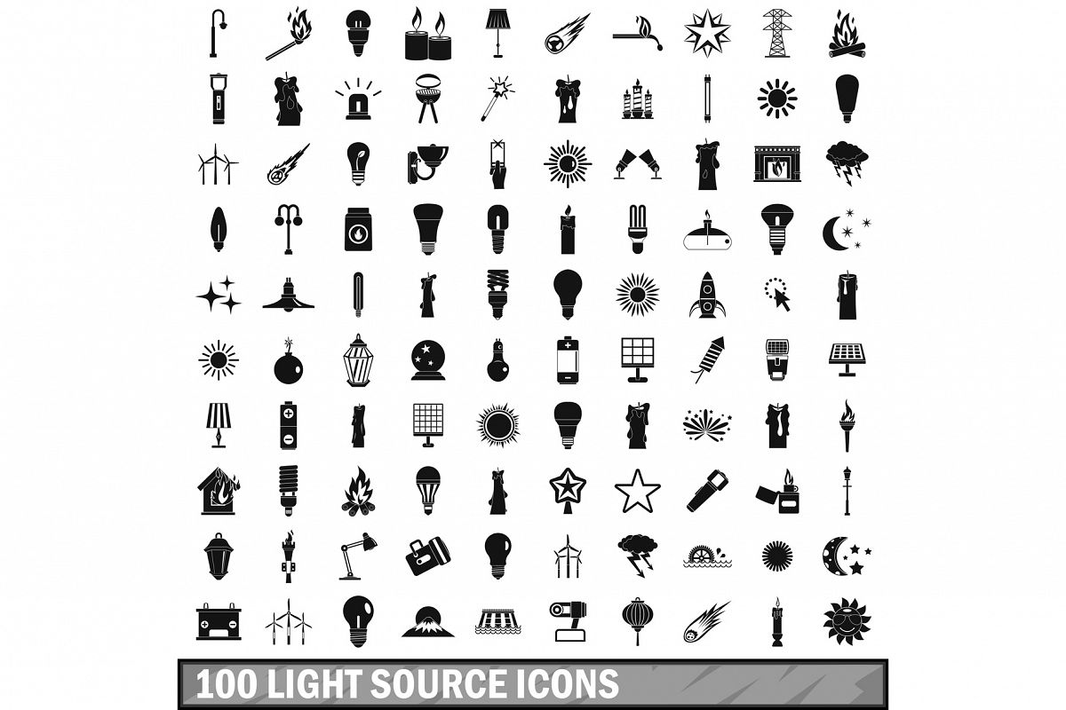 100 light source icons set, simple style example image 1