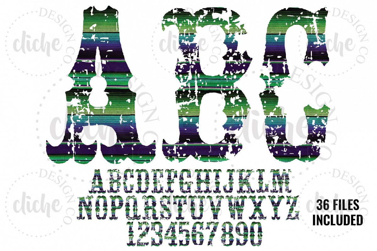 Grunge Serape Alphabet Sublimation Set example image 1