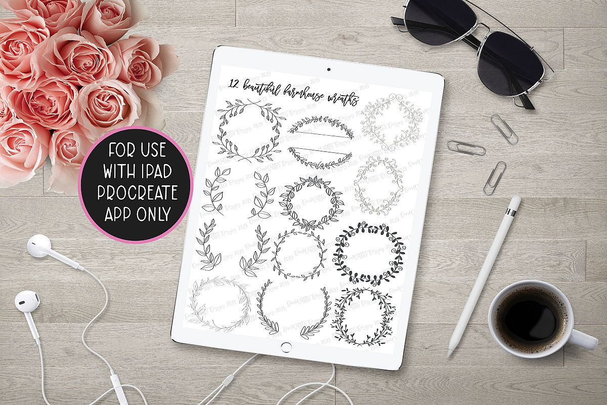 Procreate Farmhouse Wreath Bundle of 12 Stamps and Bonus example image 1