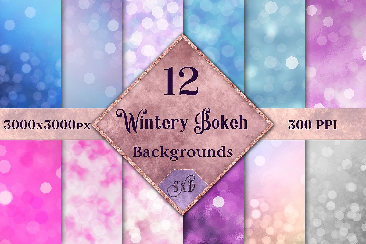 Wintery Bokeh Backgrounds - 12 Image Textures Set example image 1
