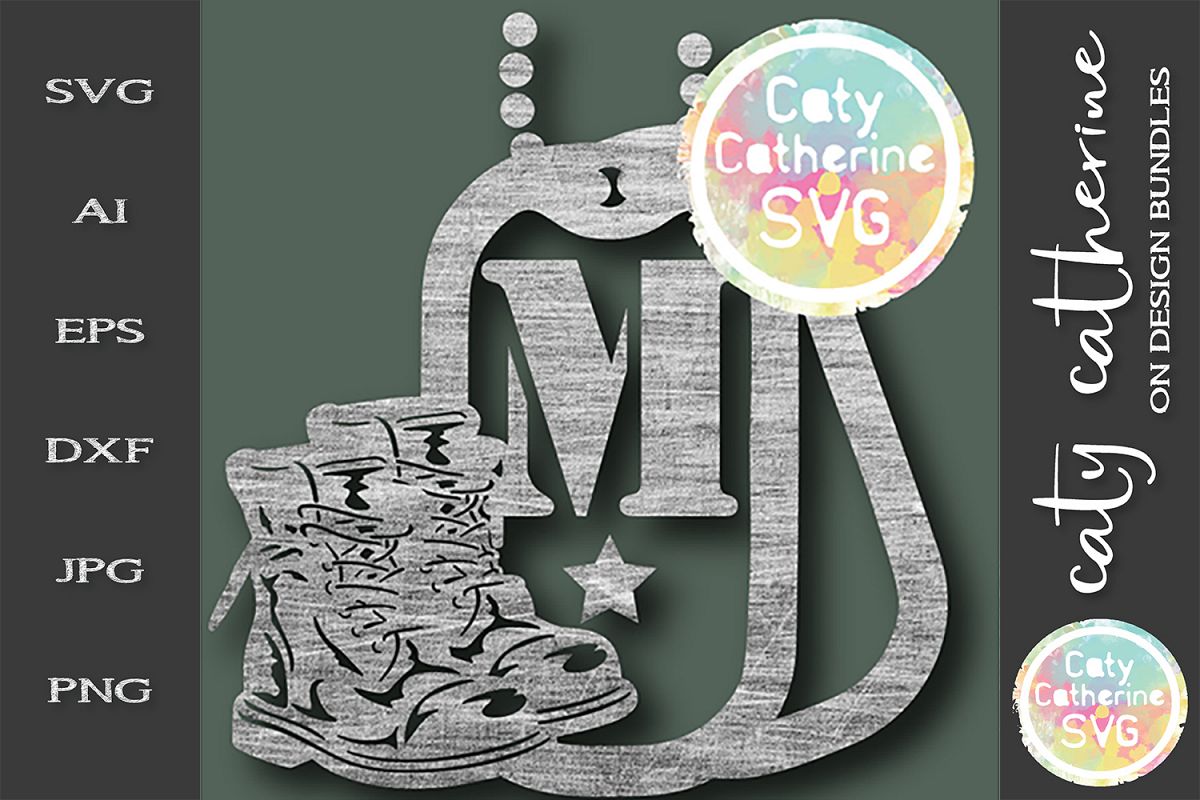 Letter M Military Dog Tags And Boots Monogram SVG Cut File example image 1
