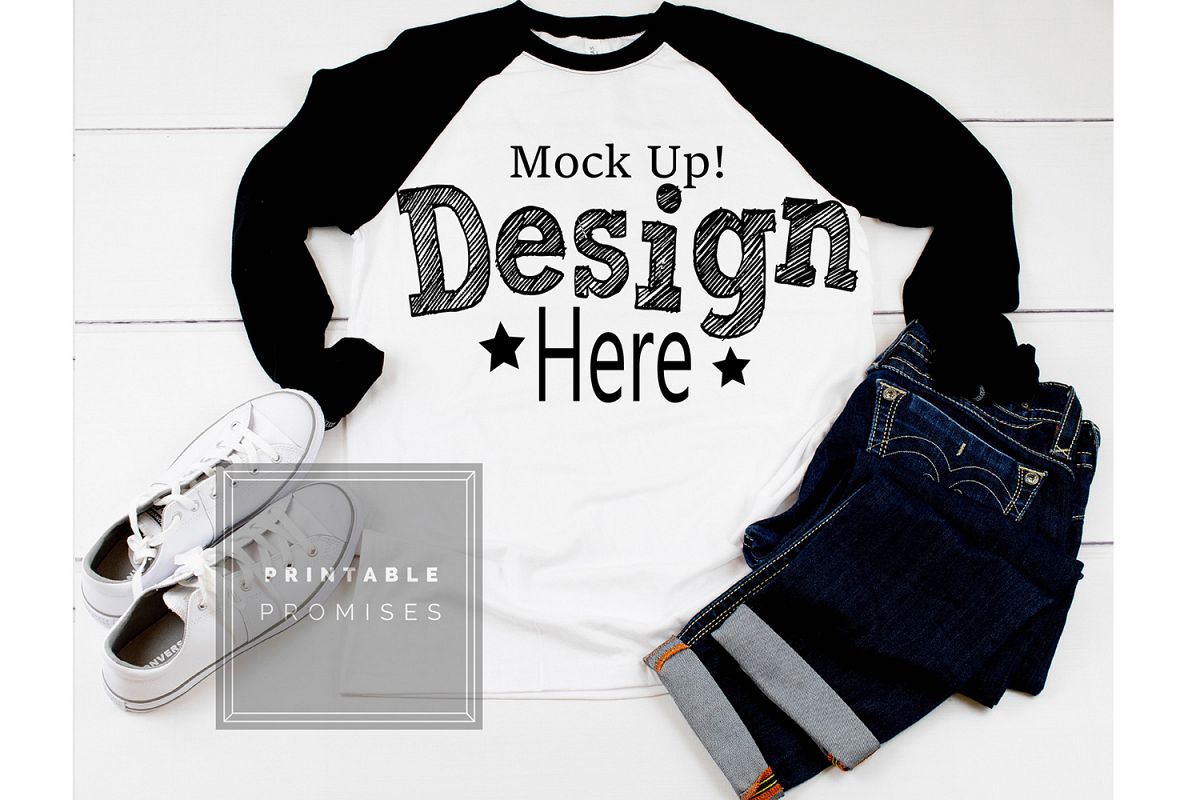 Next Level 6051 Black Raglan Mockup Baseball T-Shirt Mock Up example image 1