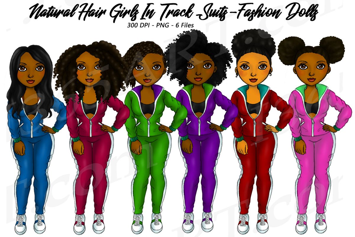 Black Fitness Girls in Track Suits Clipart Digital Graphics example image 1