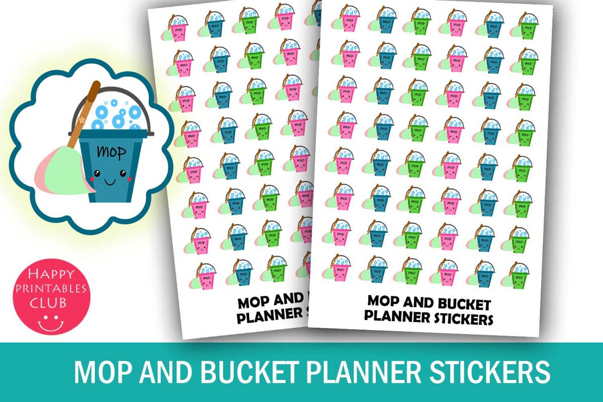 mop and bucket planner stickers house chore stickers house chore
