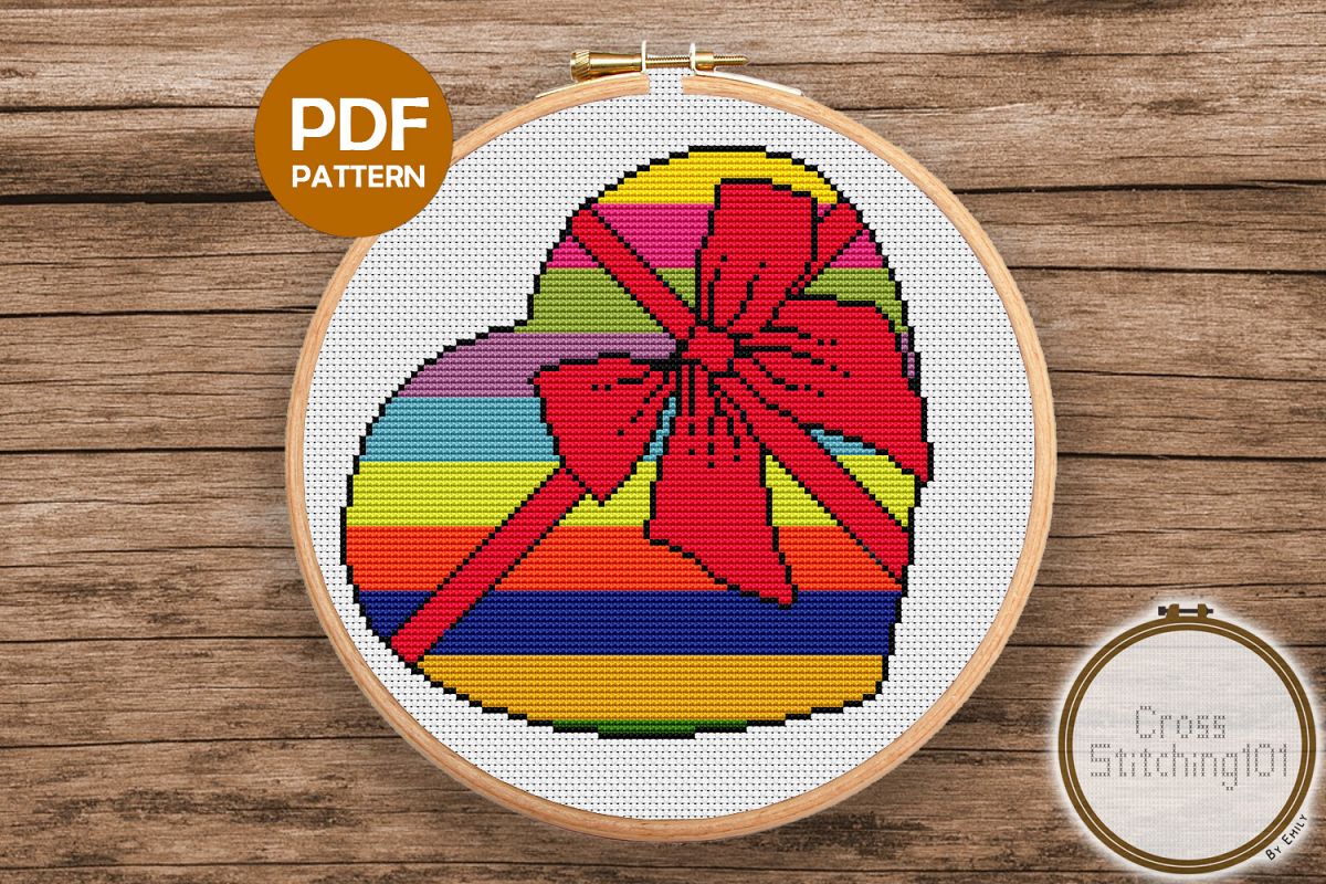Heart Gift Cross Stitch Pattern- Instant Download PDF example image 1