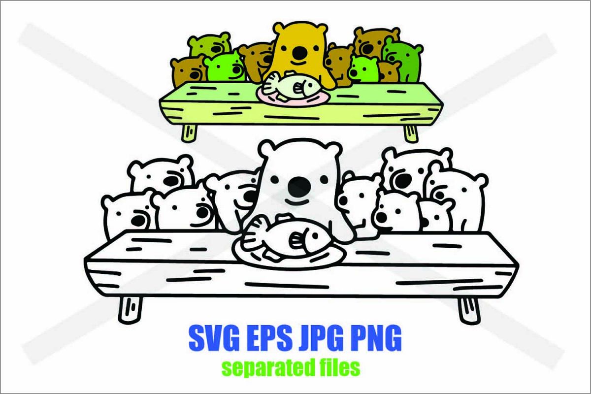 Polar Eating Fish with children- SVG EPS JPG PNG example image 1