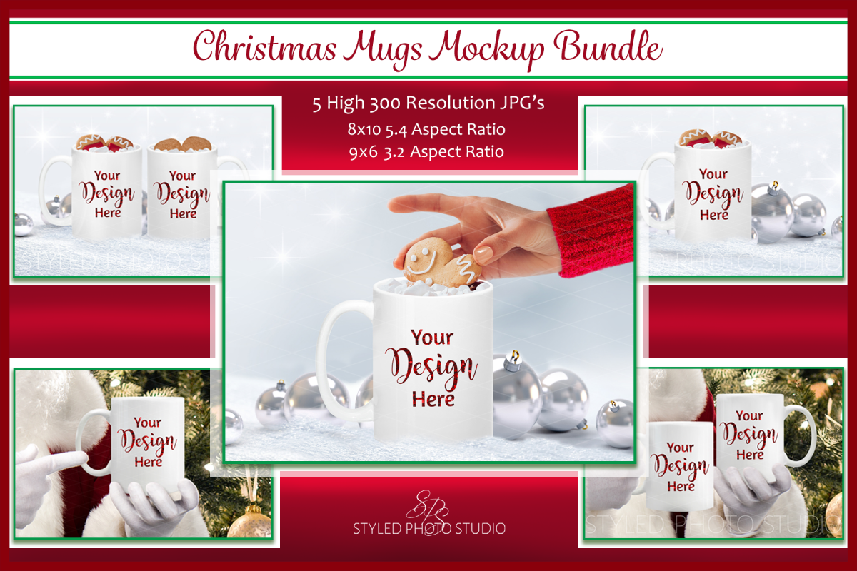 Christmas Mug Mockup Bundle, Cup Mock Up Bundle, JPG example image 1