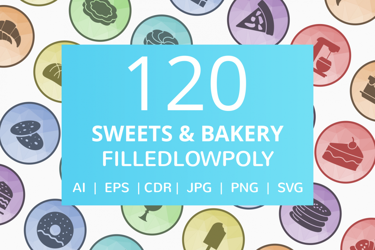 120 Sweets & Bakery Filled Low Poly Icons example image 1