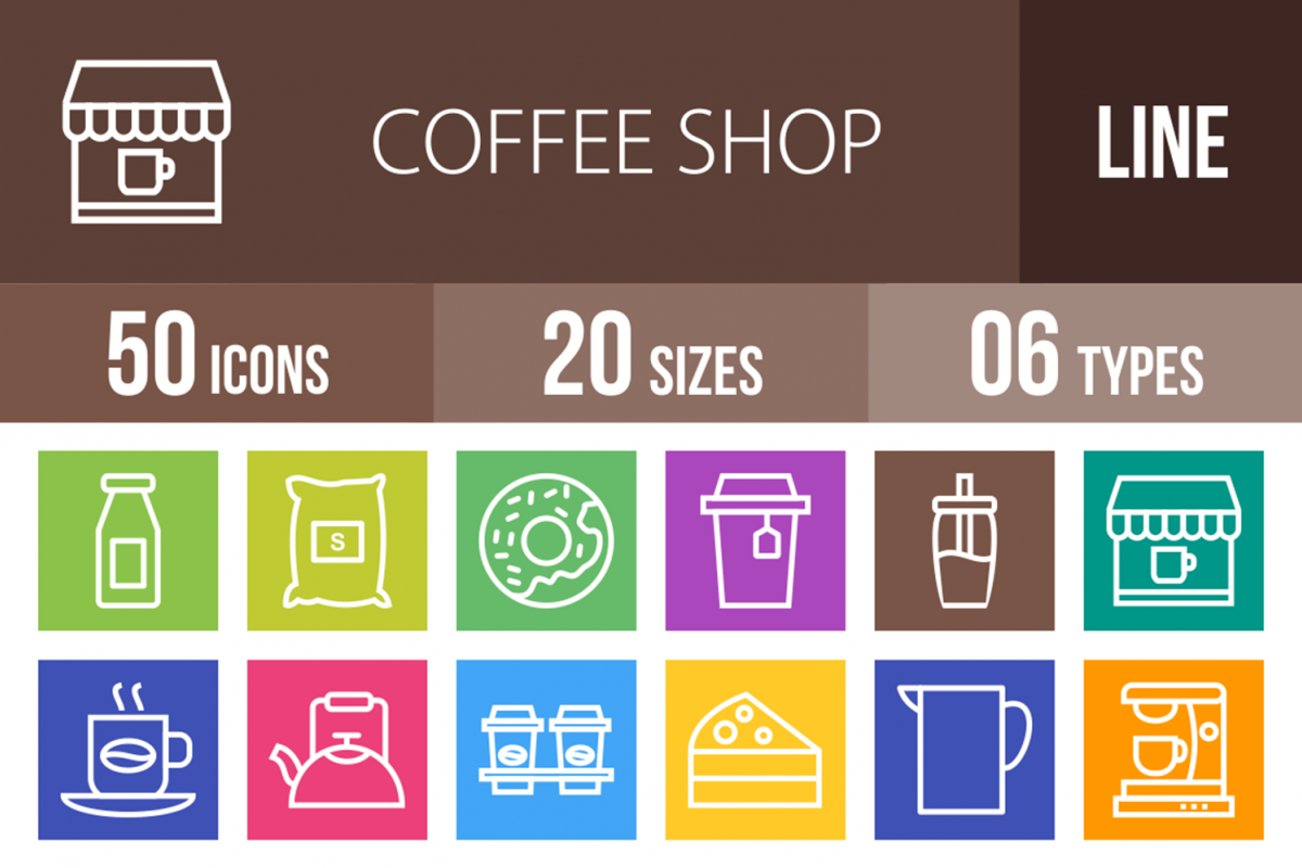50 Coffee Shop Line Multicolor B/G Icons example image 1