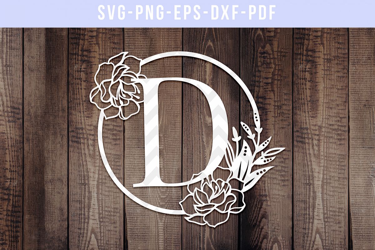 Download Monogram D Papercut Template, Peony Floral Monogram SVG, PDF