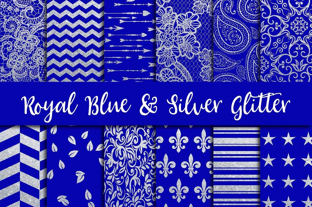 Royal Blue & Silver Glitter Digital Paper example image 1