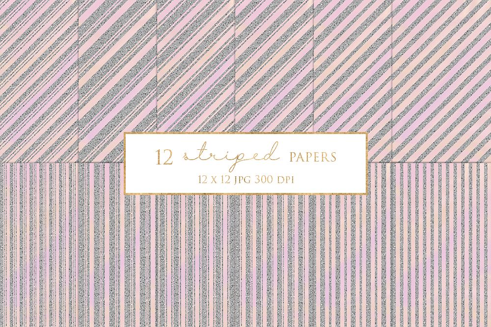 12 Silver Striped Digital Paper Pack example image 1
