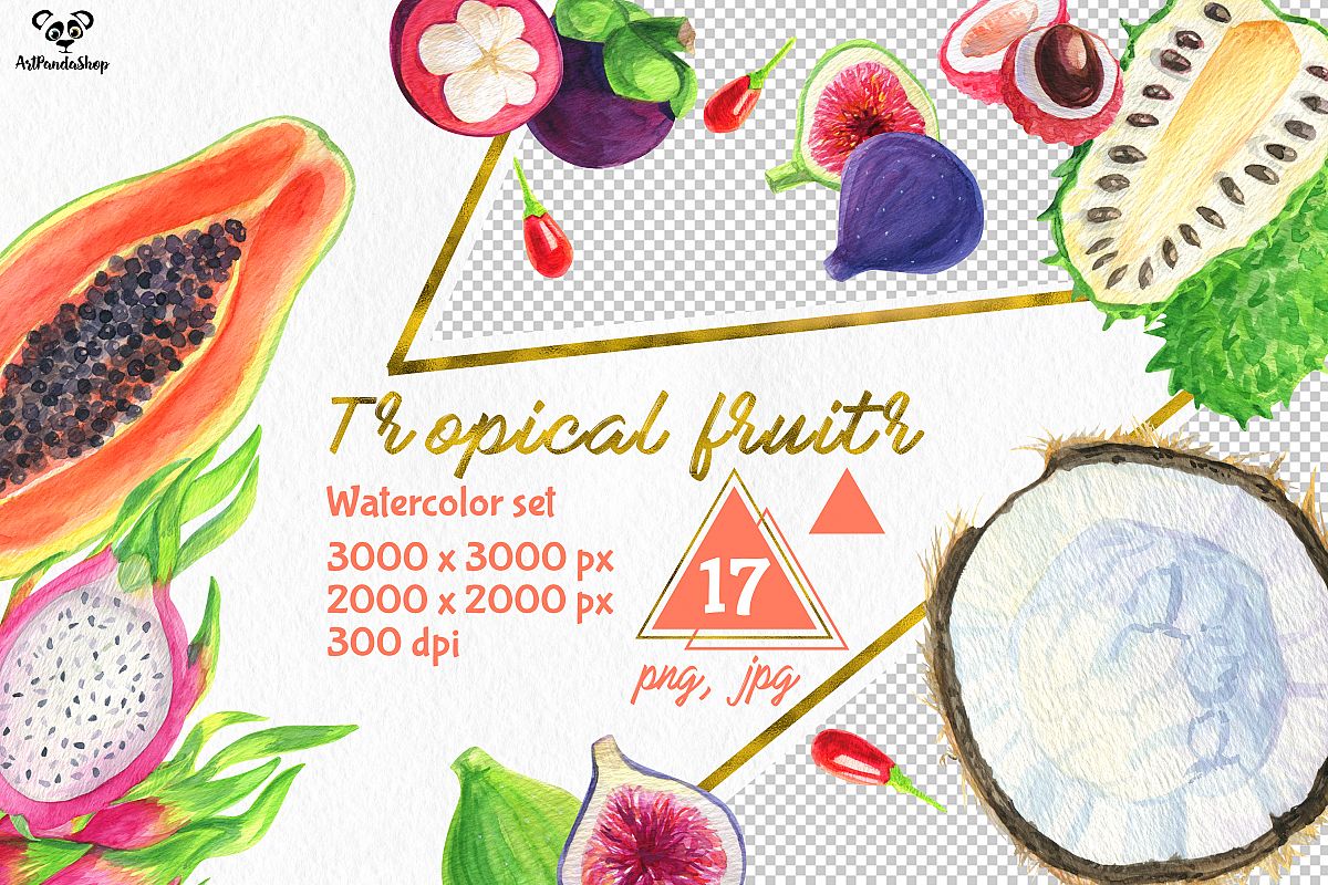 Tropical fruits watercolor set #1 example image 1