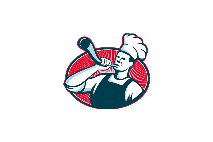 Chef cook baker blowing a bullhorn trumpet horn example image 1