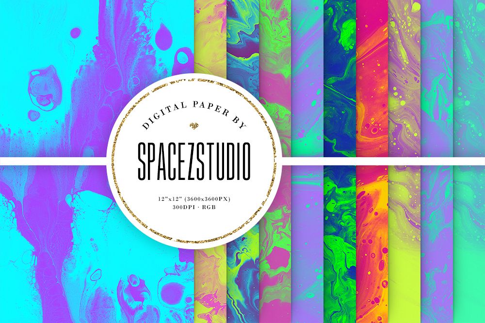 Neon Ink Backgrounds - Abstract Neon Liquid Digital Paper example image 1
