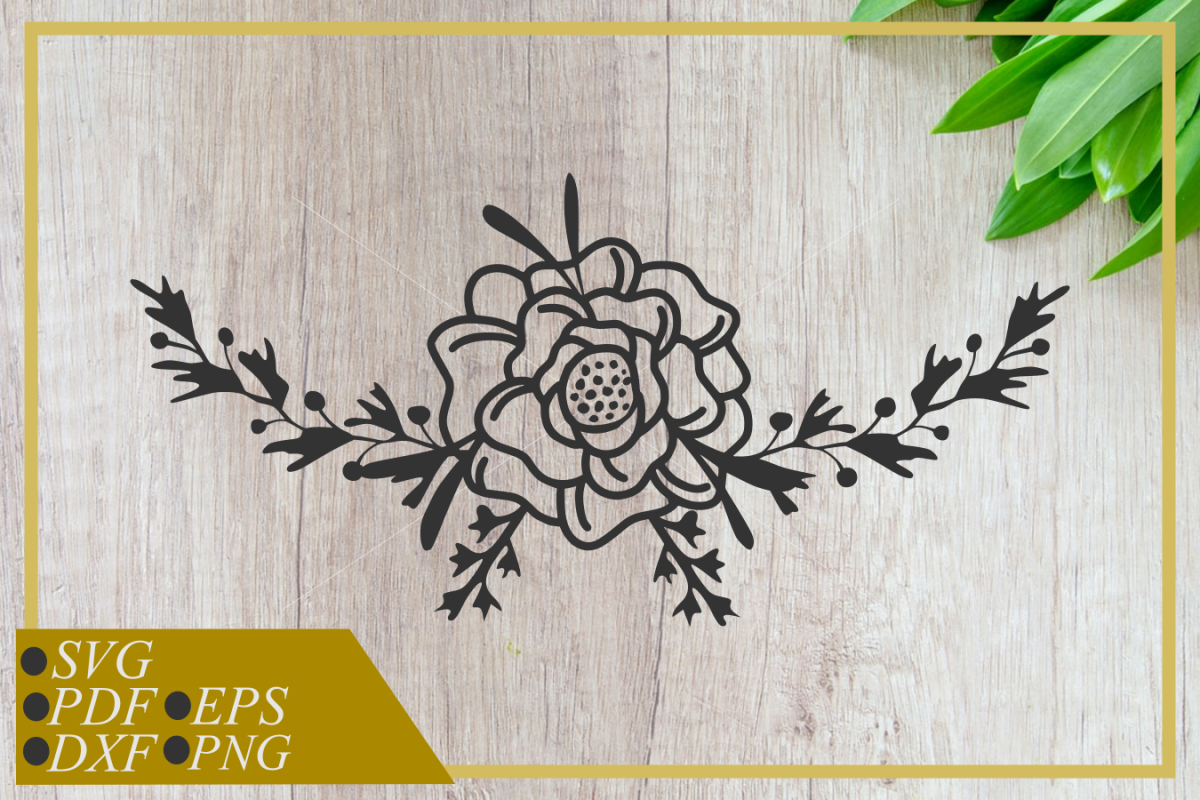 Flower svg, Rose with twigs, clip art, cut file example image 1