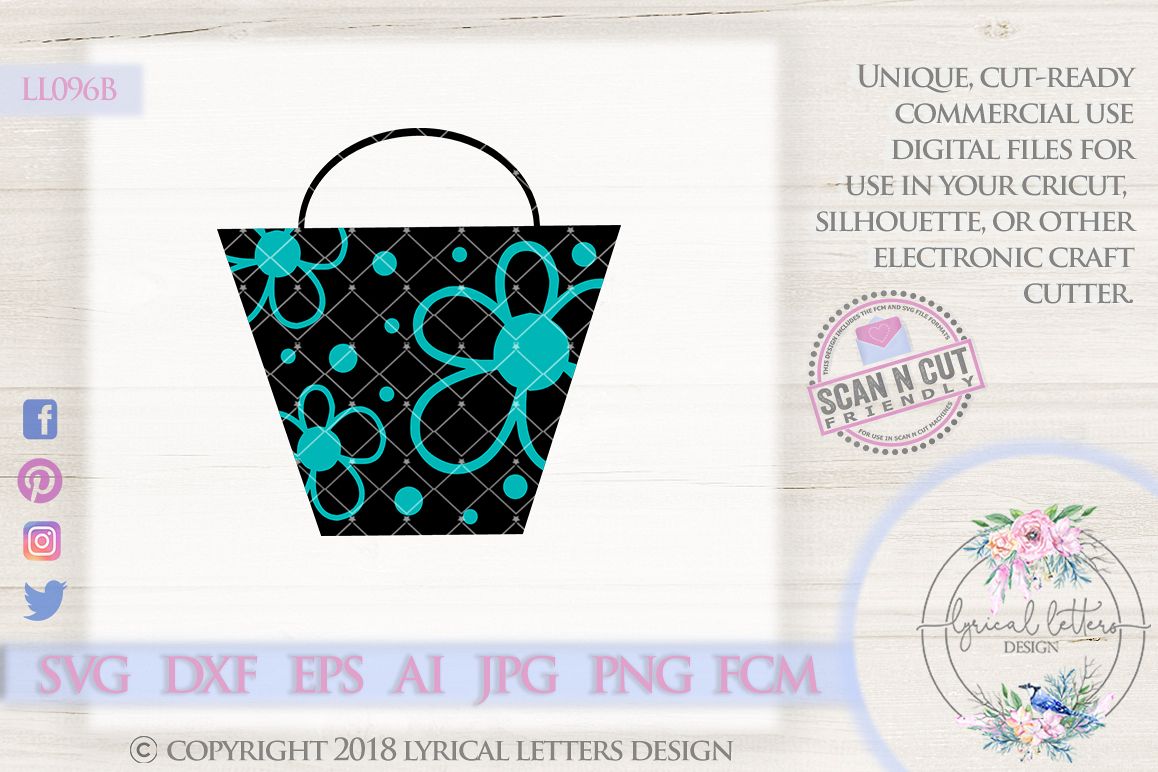 Shopping Bag with Polka Dots and Flowers SVG Cut File LL096B example image 1