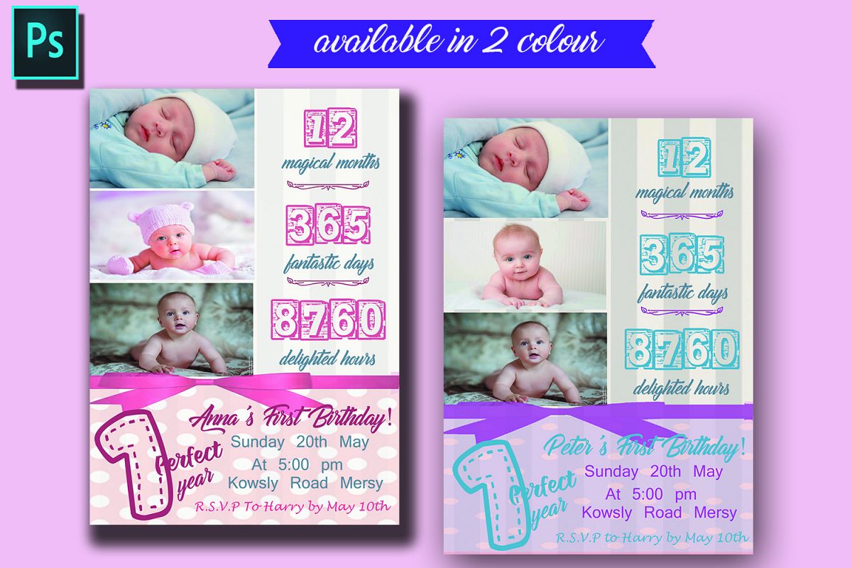 Birthday invitation card in 2 colours example image 1