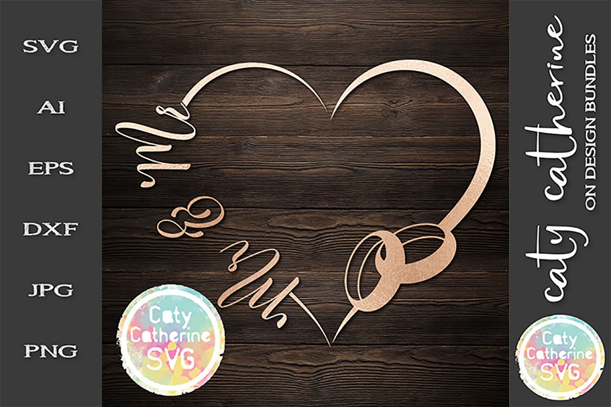 Download Wedding Love Heart Frame With Rings Mr & Mr Bundle SVG Cut F