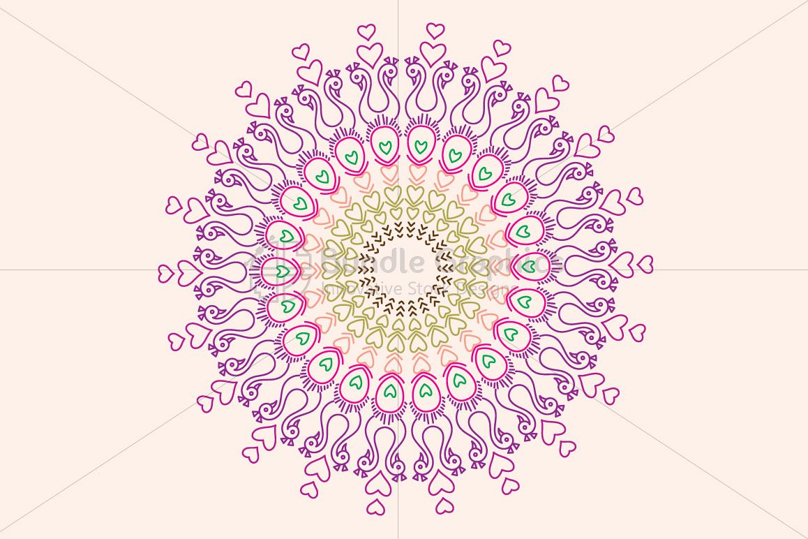 Peacock Birds - Linear Art Mandala Graphics example image 1
