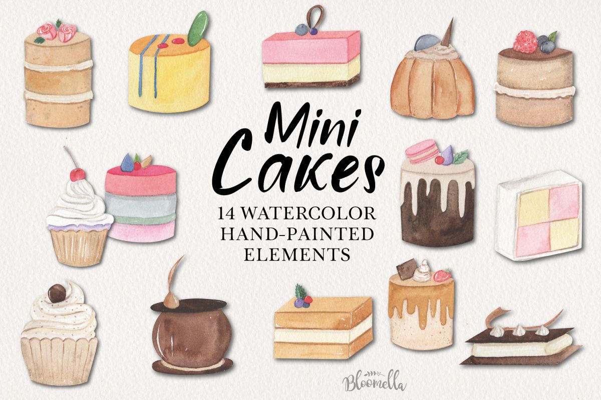 14 Mini Watercolor Cakes Delicate Detailed Treats Iced Cake example image 1