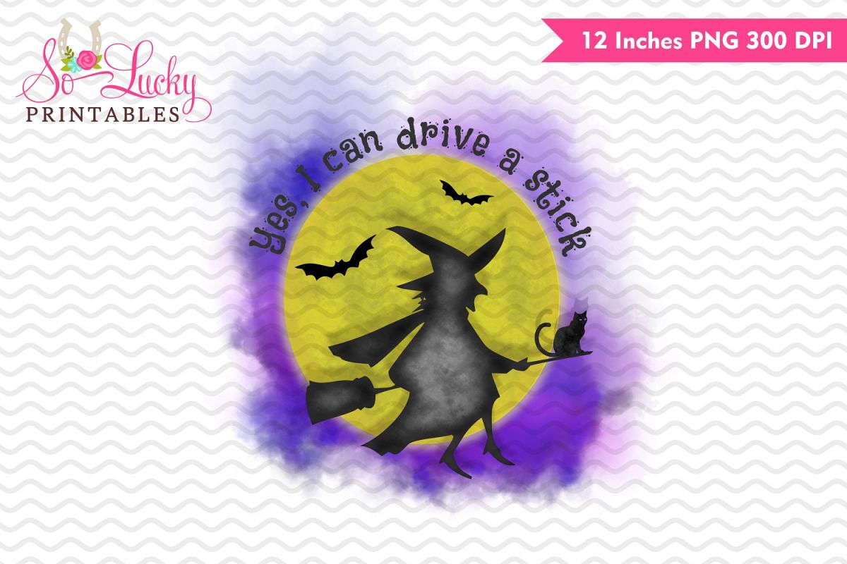 Witch drive a stick Halloween watercolor sublimation design example image 1