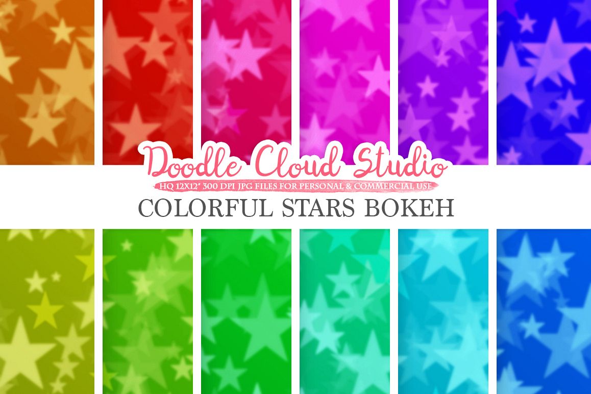 Colorful Stars Bokeh digital paper, Colorful Bokeh Overlay, Rainbow Star Bokeh backgrounds, Instant Download, for Personal & Commercial Use example image 1