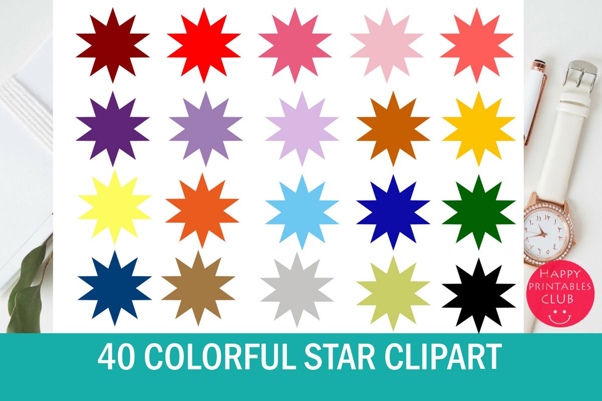 40 Colorful Star Clipart Set example image 1