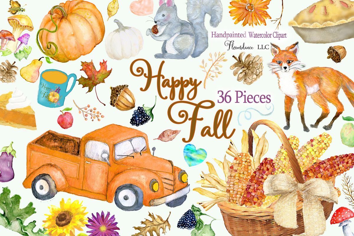 Watercolor Fall Clipart - Autumn Clipart - Transparent PNG example image 1