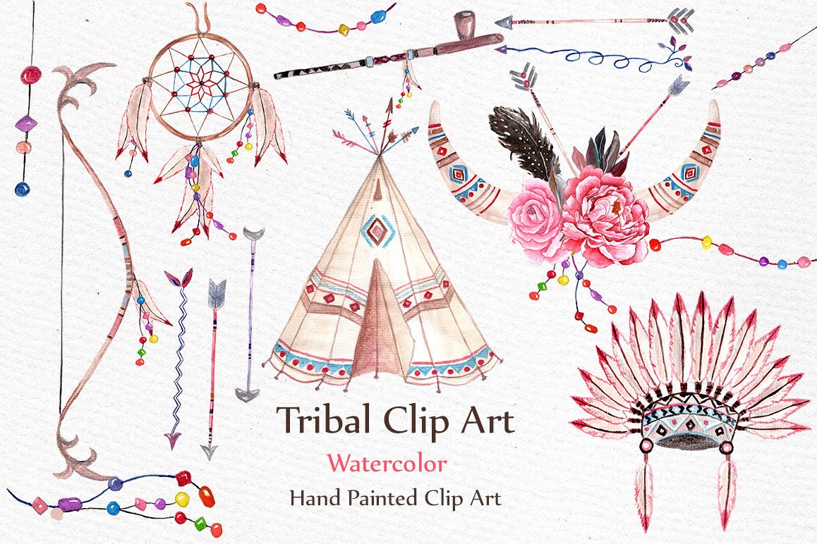 Watercolor Tribal clip art set example image 1