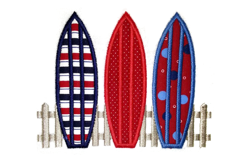 3 Surfboards on Fence Applique Embroidery Design example image 1