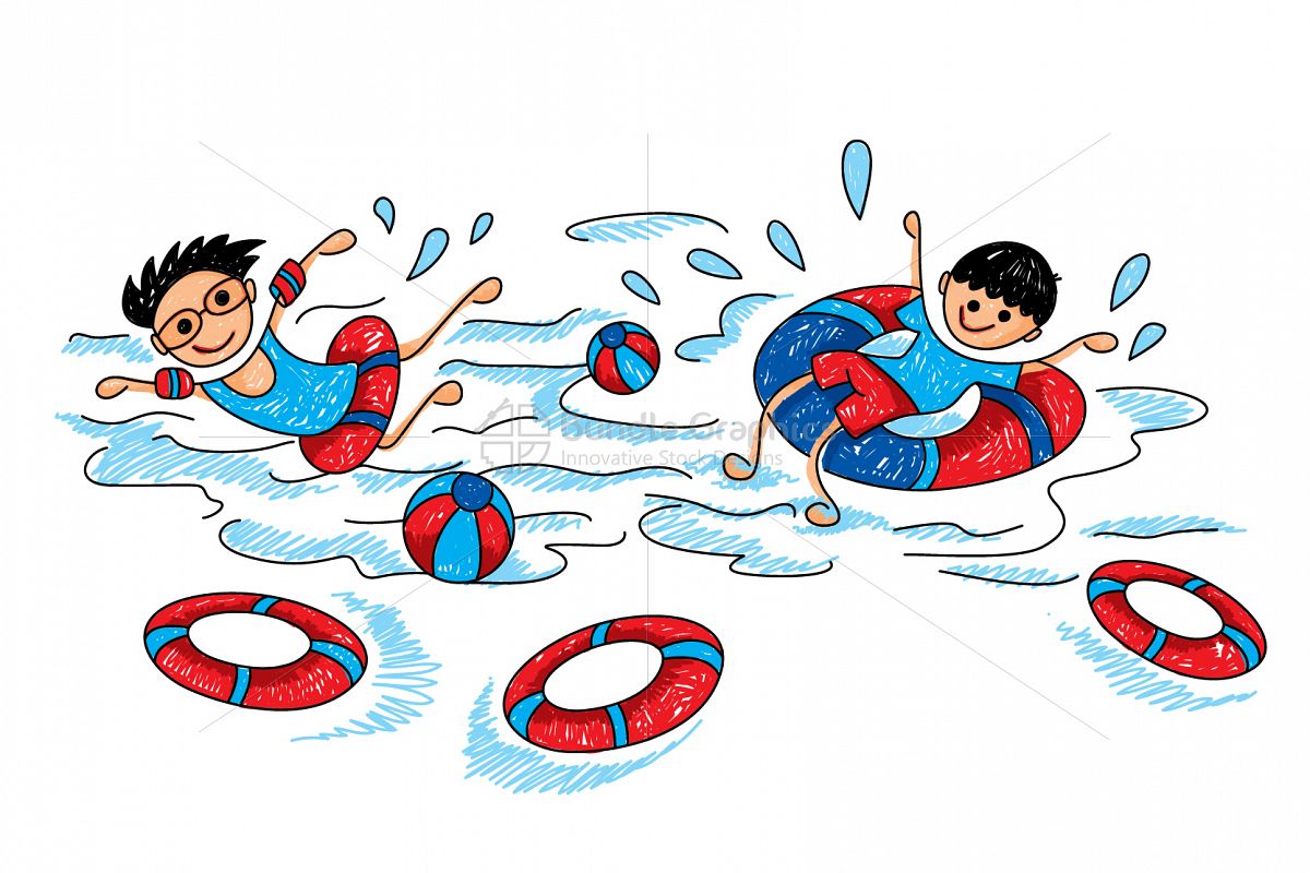 Kids Swimming Graphical Illustration example image 1