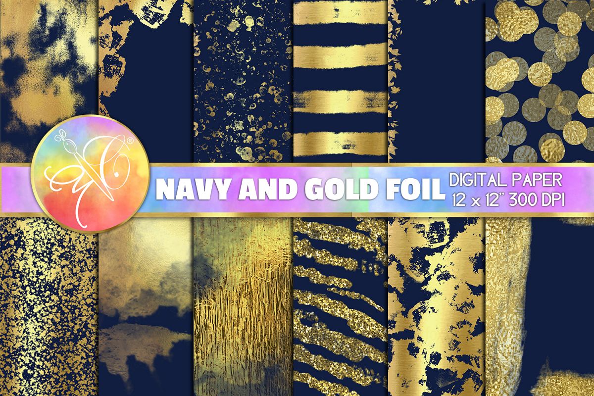 Navy and Gold Foil Digital Paper, Digital Background example image 1