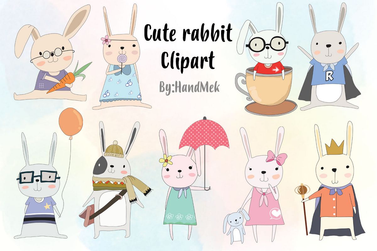 Cute rabbit Clipart example image 1