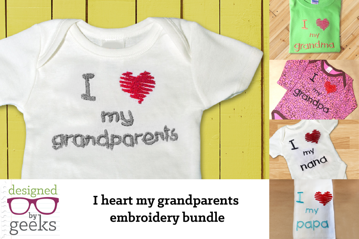 I Heart My Grandparents Embroidery Design Bundle example image 1