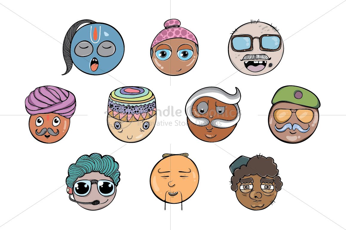 Cool Faces - Freehand Style Illustrative set example image 1