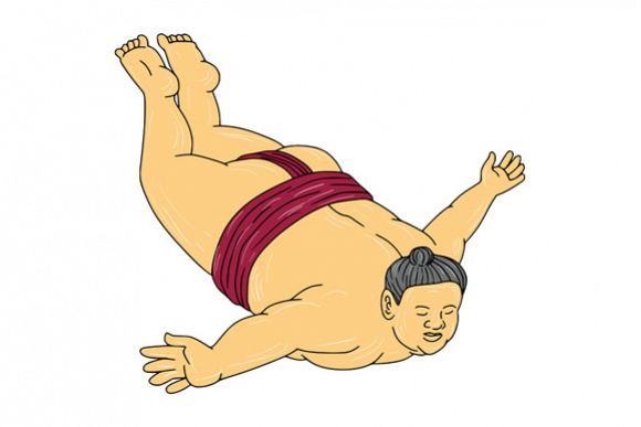 Japanese Sumo Wrestler Skydiving Drawing example image 1