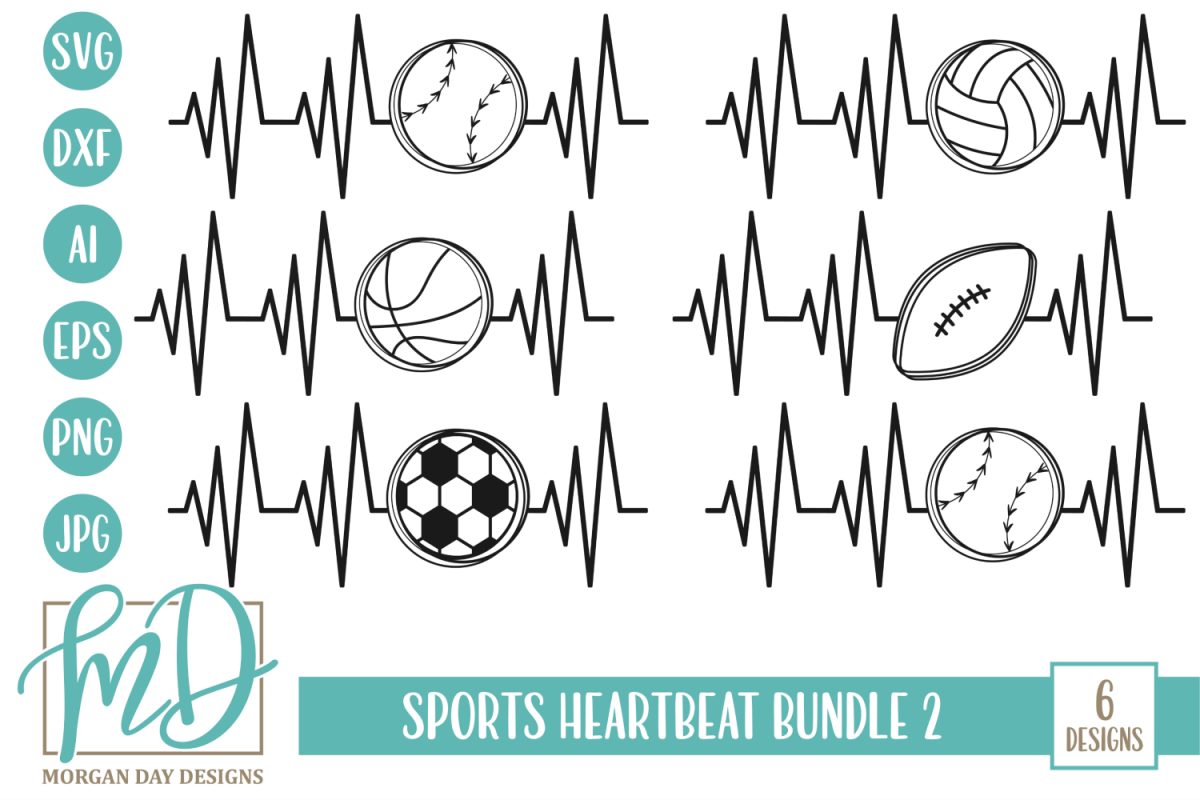 Volleyball -Basketball - Sports Heartbeat Bundle 2 SVG example image 1