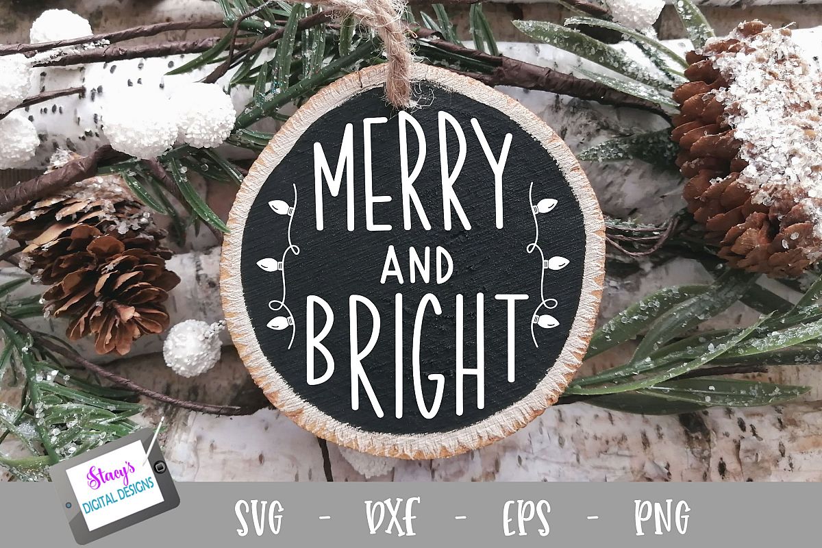 Christmas Ornament SVG - Merry and Bright - Round example image 1