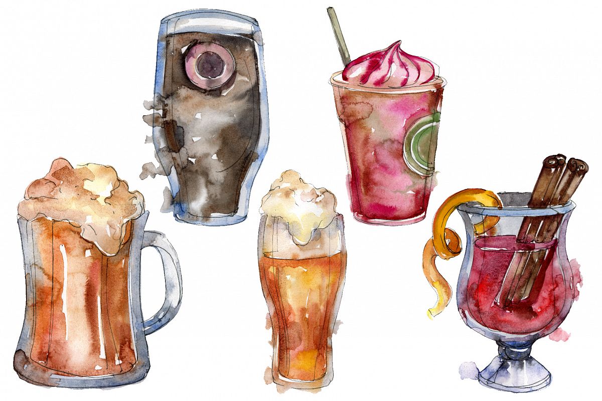 Drinks for men Watercolor png example image 1